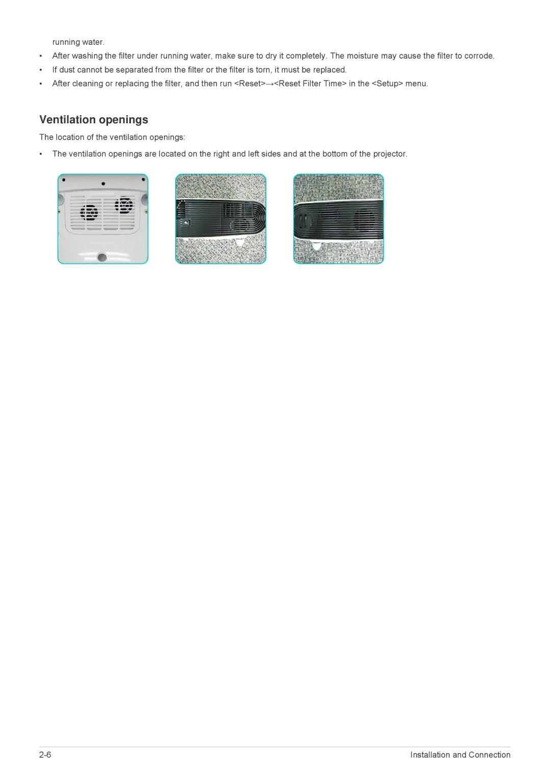 Samsung SPL305WEX/XV, SPL305WEX/EN, SPL335WEX/EN, SPL255WEX/EN, SPL335WEX/NG manual Ventilation openings 