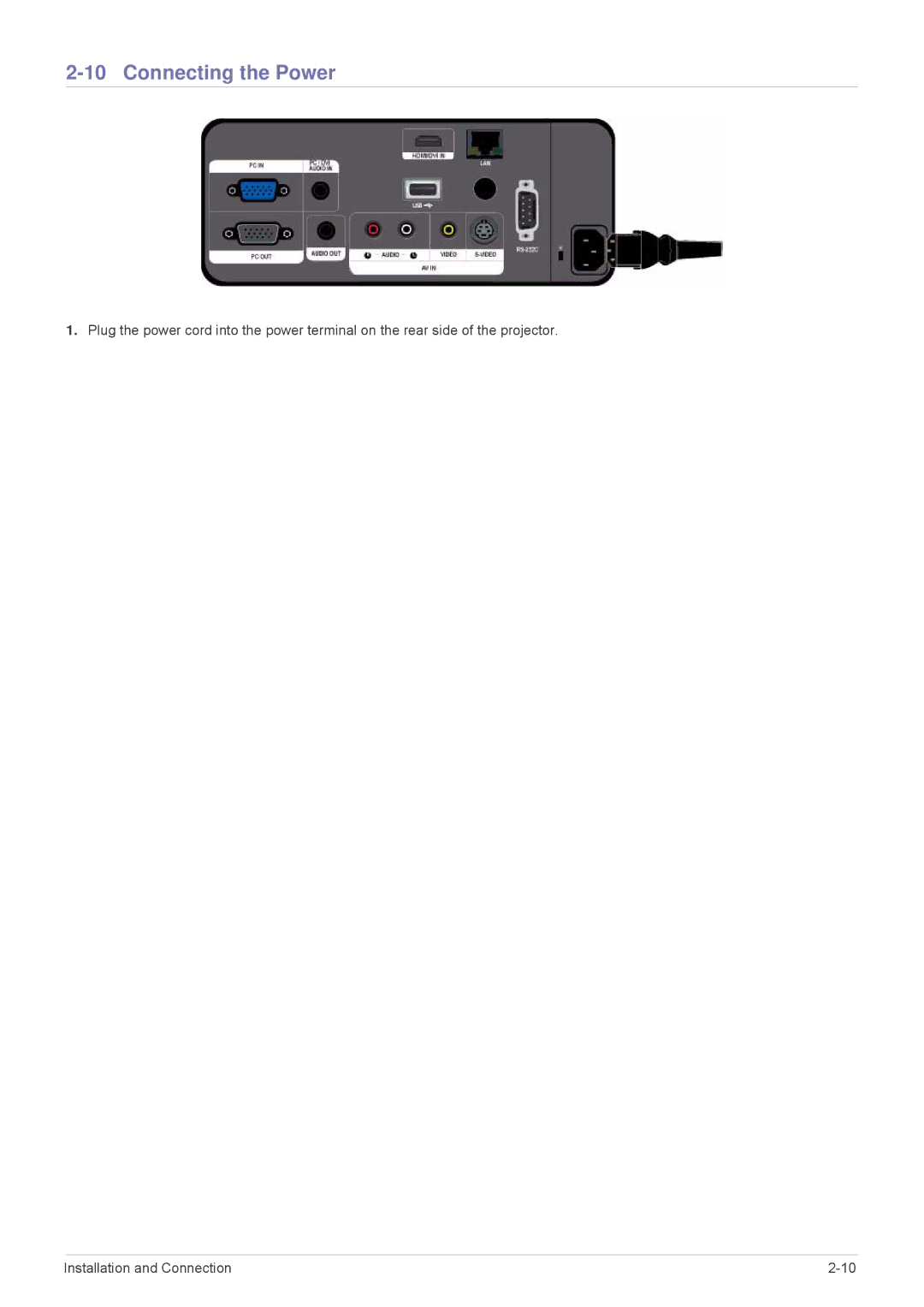 Samsung SPL335WEX/EN, SPL305WEX/EN, SPL255WEX/EN, SPL335WEX/NG, SPL305WEX/XV manual Connecting the Power 