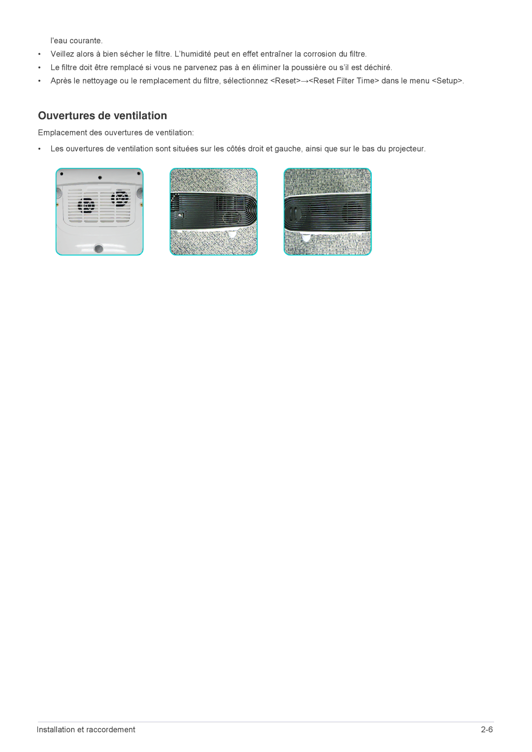 Samsung SPL255WEX/EN, SPL305WEX/EN, SPL335WEX/EN manual Ouvertures de ventilation 