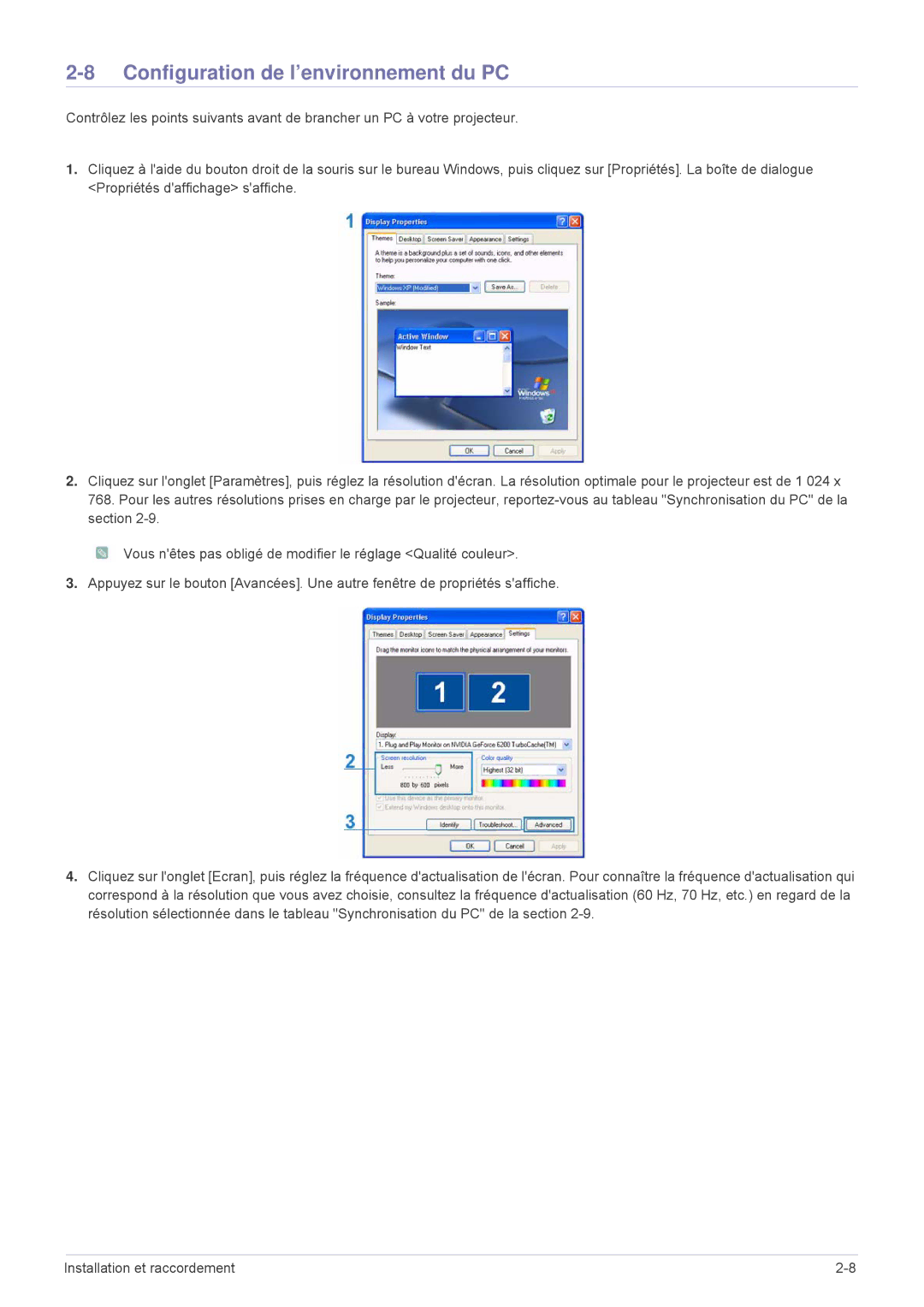 Samsung SPL335WEX/EN, SPL305WEX/EN, SPL255WEX/EN manual Configuration de l’environnement du PC 