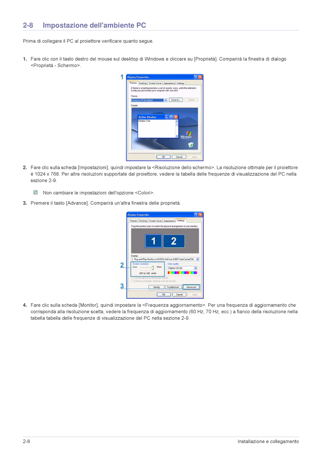 Samsung SPL335WEX/EN, SPL305WEX/EN, SPL255WEX/EN manual Impostazione dellambiente PC 