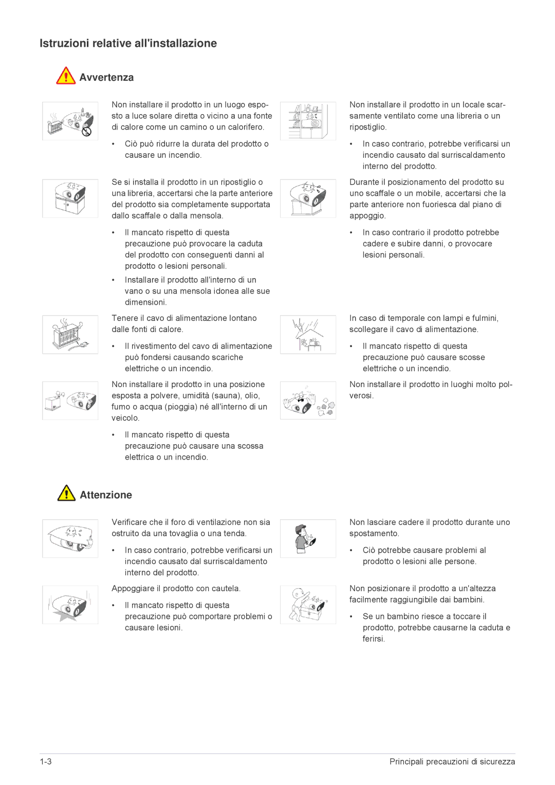 Samsung SPL255WEX/EN, SPL305WEX/EN, SPL335WEX/EN manual Istruzioni relative allinstallazione 