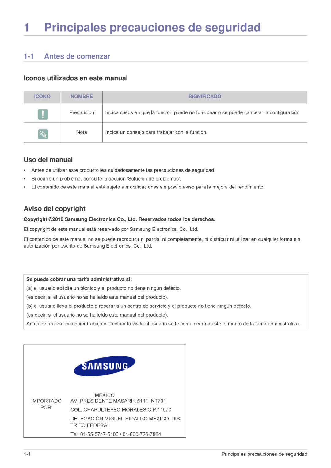 Samsung SPL335WEX/EN Antes de comenzar, Iconos utilizados en este manual, Uso del manual, Aviso del copyright 