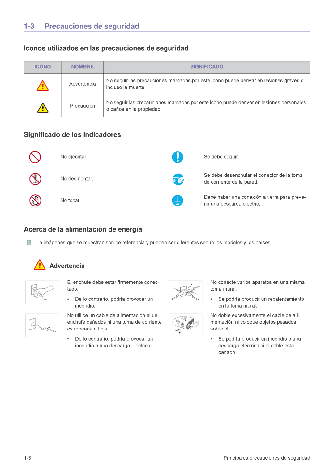 Samsung SPL305WEX/EN, SPL335WEX/EN manual Precauciones de seguridad, Iconos utilizados en las precauciones de seguridad 