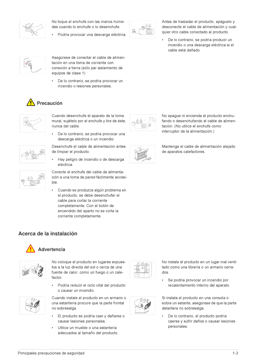 Samsung SPL335WEX/EN, SPL305WEX/EN, SPL255WEX/EN manual Acerca de la instalación, Precaución 