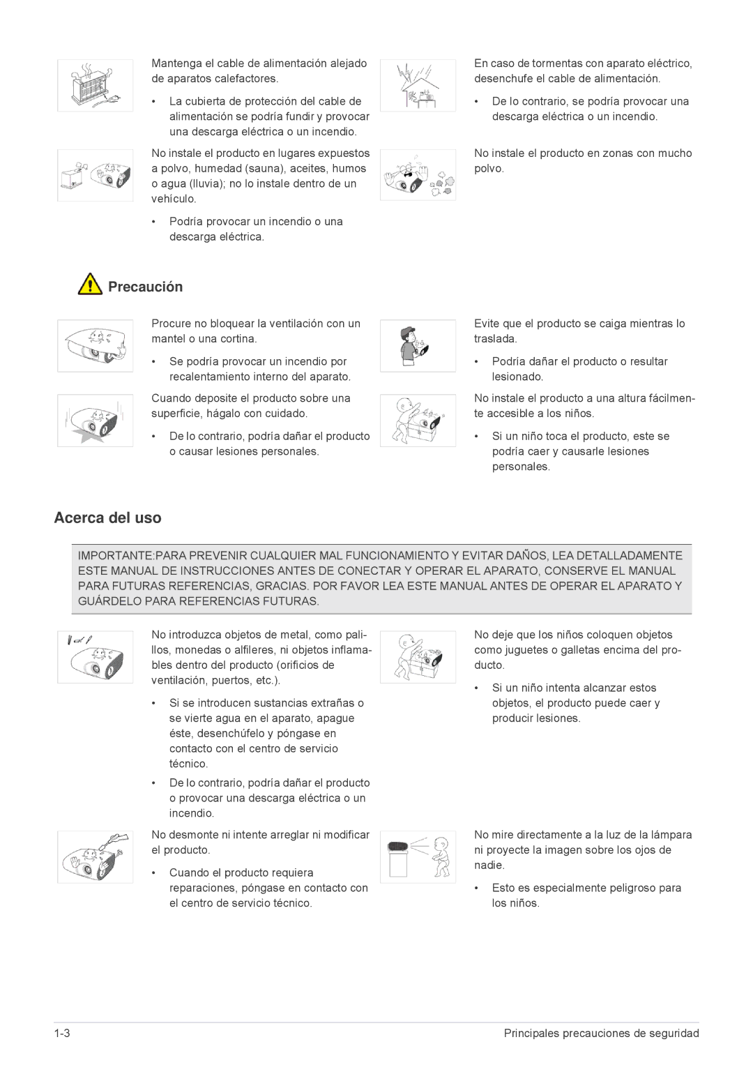 Samsung SPL255WEX/EN, SPL305WEX/EN, SPL335WEX/EN manual Acerca del uso 