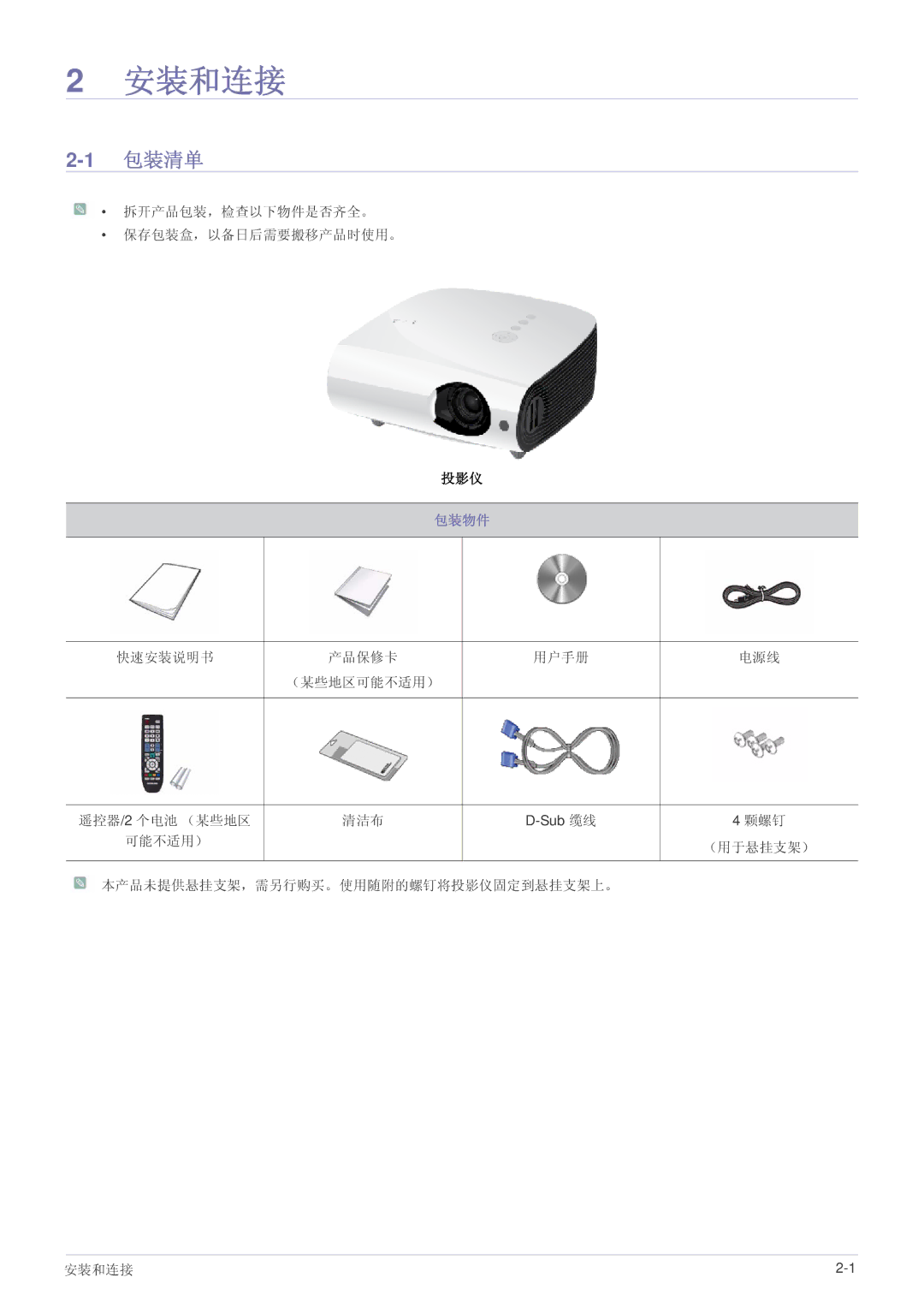 Samsung SPL335WEX/EN, SPL305WEX/EN, SPL255WEX/EN manual 包装清单, 包装物件 