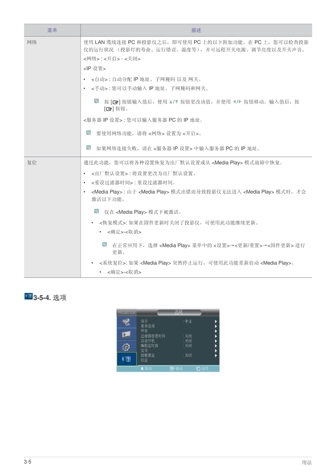 Samsung SPL335WEX/EN, SPL305WEX/EN, SPL255WEX/EN manual 4. 选项 