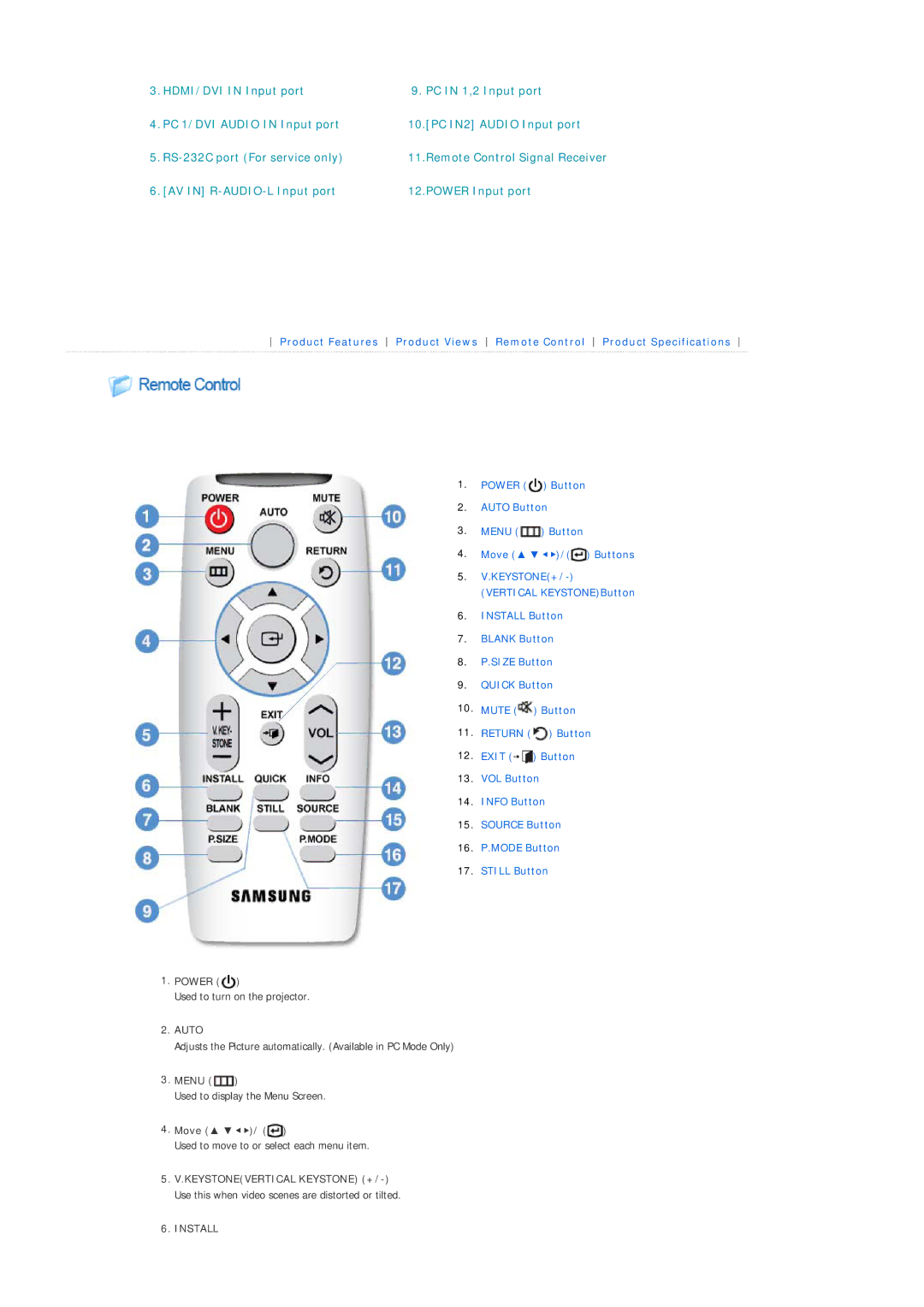 Samsung SPL330WVX/EN, SPL330WX/EN manual Power, Menu, Move 