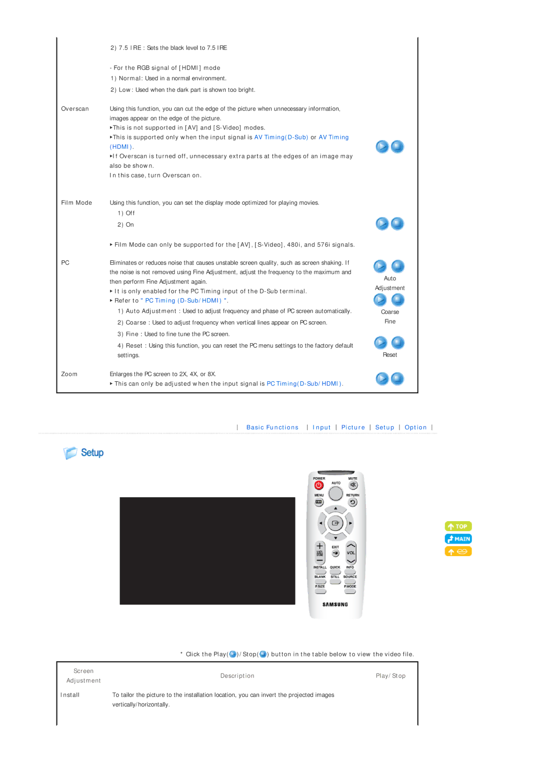 Samsung SPL330WVX/EN, SPL330WX/EN manual For the RGB signal of Hdmi mode, Off, Then perform Fine Adjustment again, Settings 