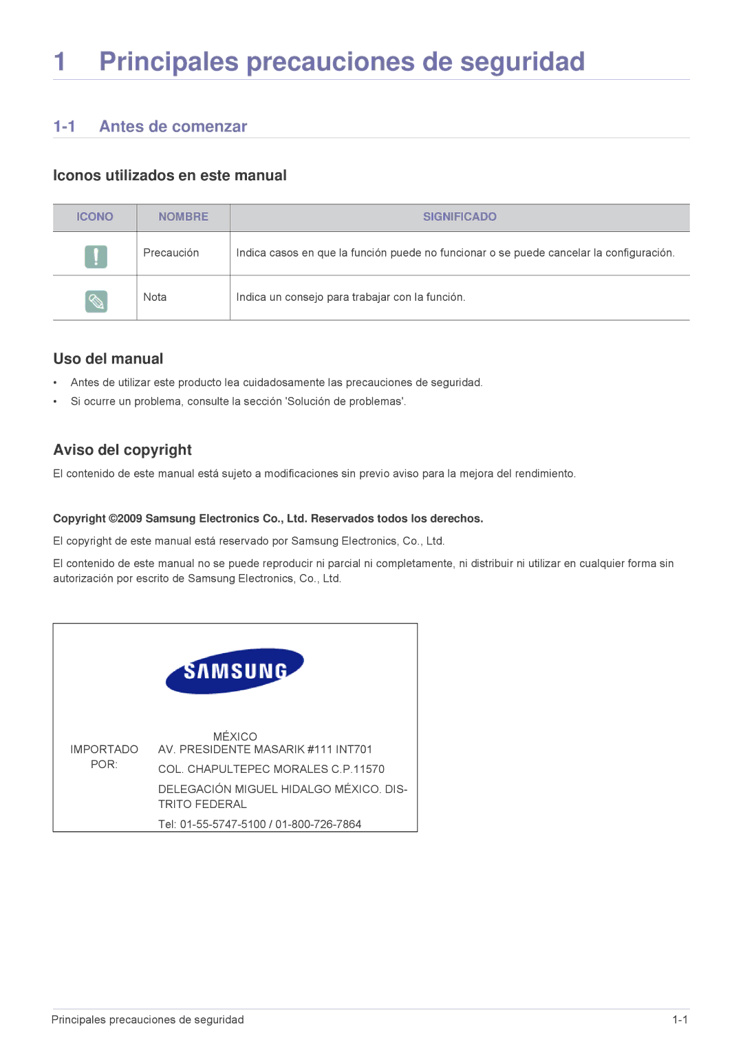 Samsung SPL331WEX/EN, SP-L301WE Antes de comenzar, Iconos utilizados en este manual, Uso del manual, Aviso del copyright 