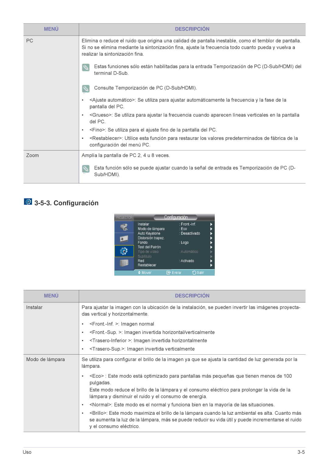 Samsung SPL301WEX/EN, SPL331WEX/EN, SP-L301WE manual Configuración 