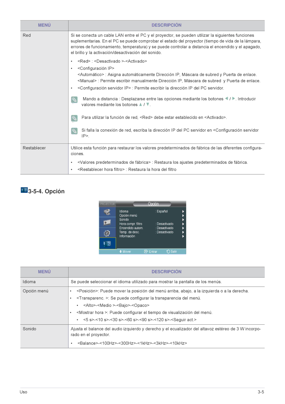 Samsung SPL301WEX/EN, SPL331WEX/EN, SP-L301WE manual Opción 