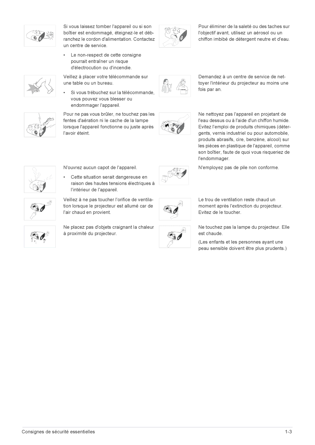 Samsung SPL331WEX/EN, SPL301WEX/EN manual Consignes de sécurité essentielles 