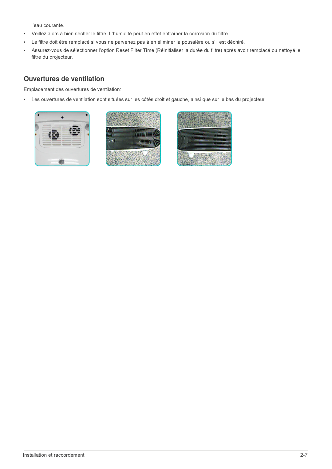 Samsung SPL331WEX/EN, SPL301WEX/EN manual Ouvertures de ventilation 