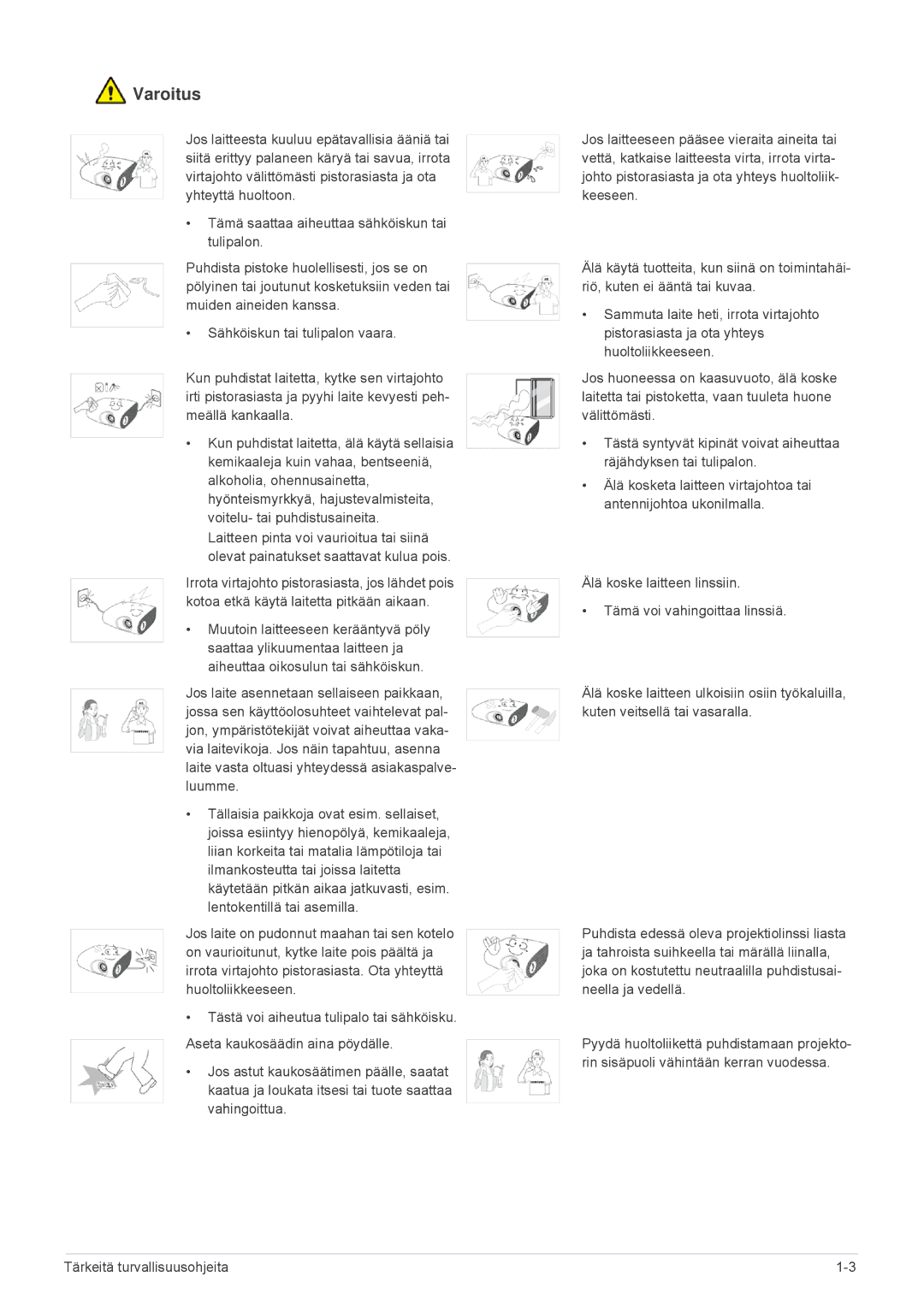 Samsung SPL331WEX/EN, SPL301WEX/EN manual Varoitus 