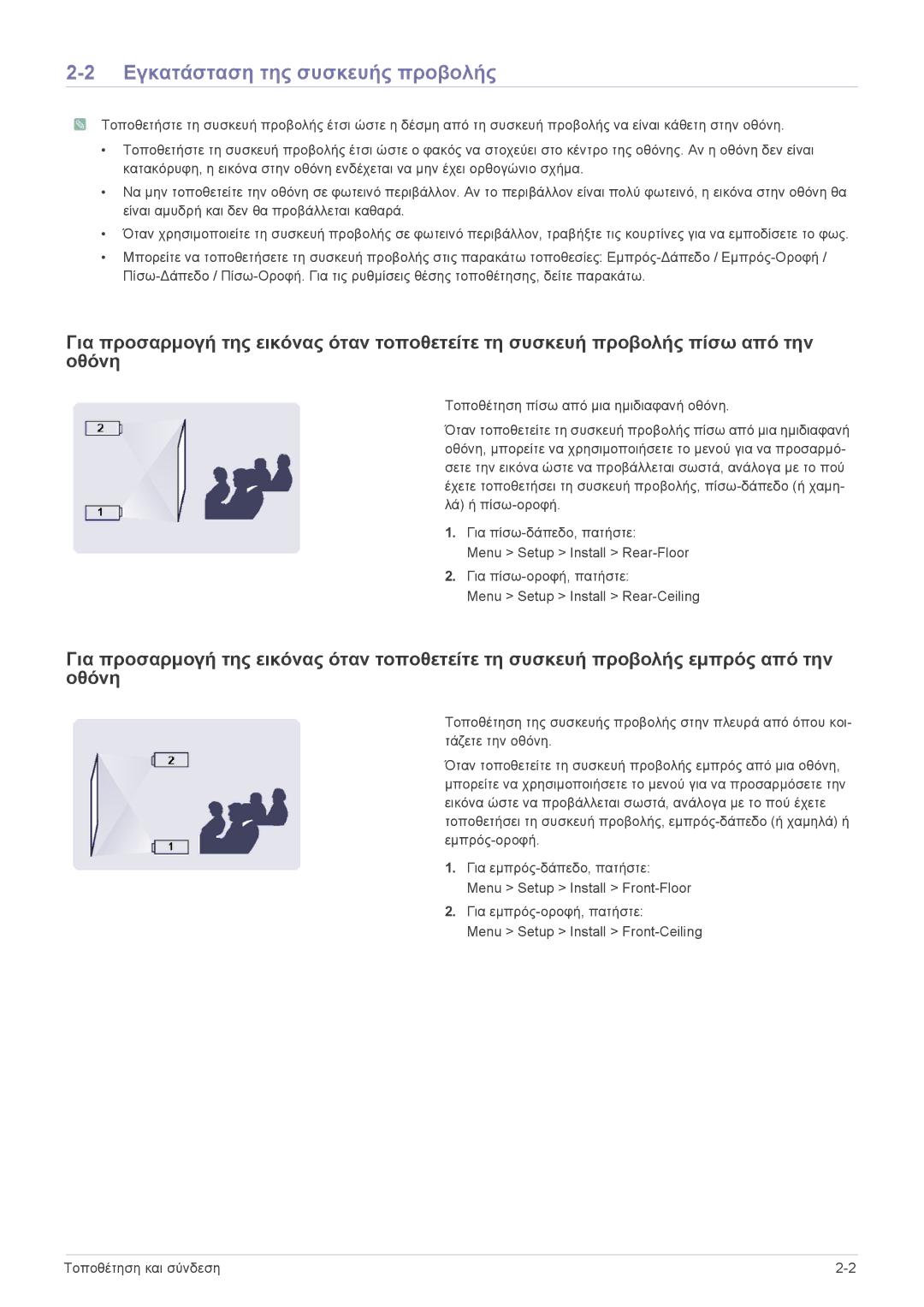 Samsung SPL331WEX/EN, SPL301WEX/EN manual Εγκατάσταση της συσκευής προβολής 