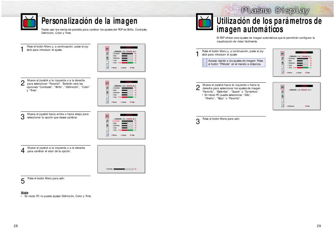 Samsung SPL4225 manual Personalización de la imagen, Utilización de los parámetros de imagen automáticos 