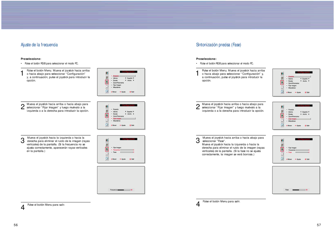 Samsung SPL4225 manual Ajuste de la frecuencia, Sintonización precisa Fase 