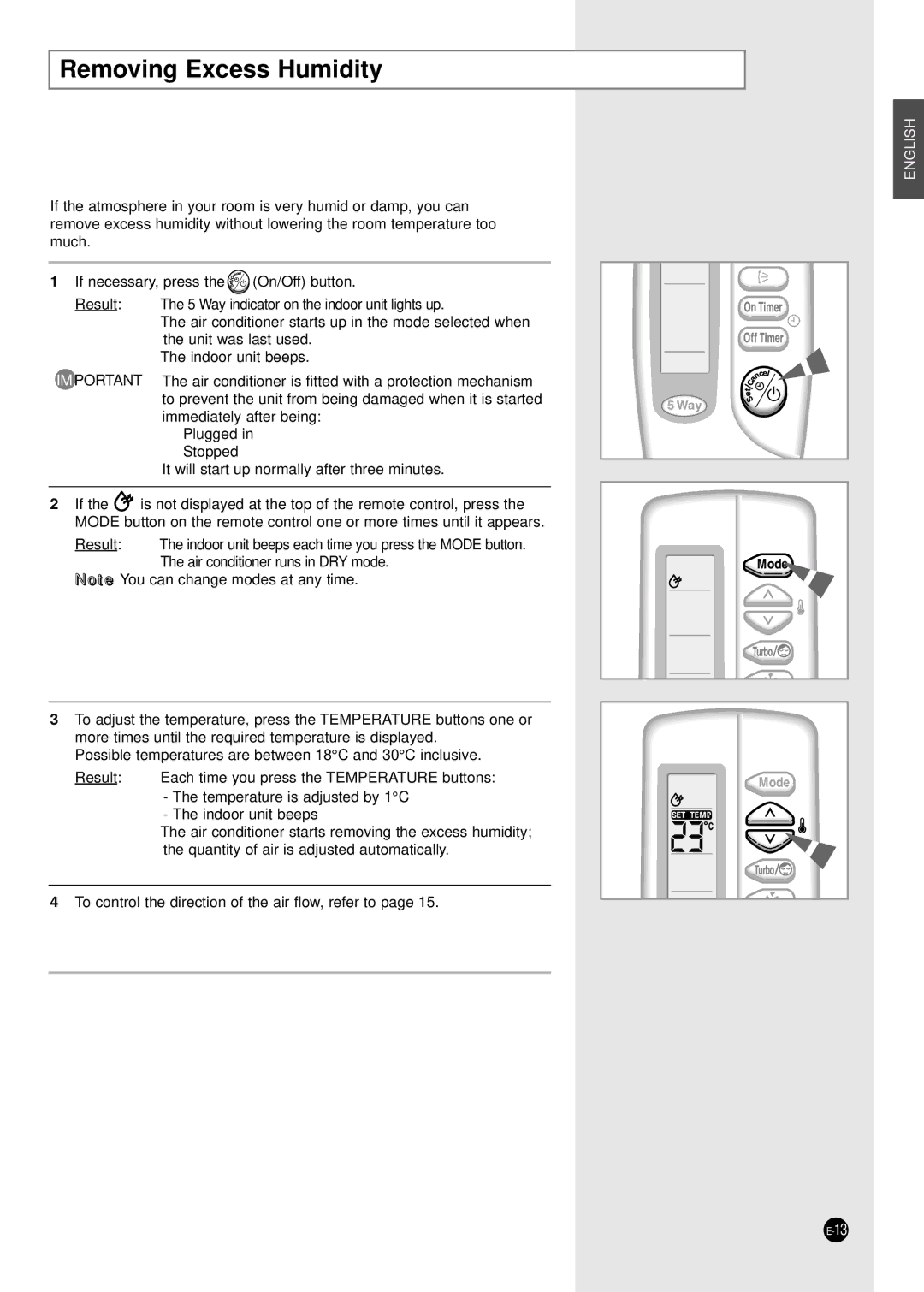 Samsung Split-type Room Air Conditioner manuel dutilisation Removing Excess Humidity 