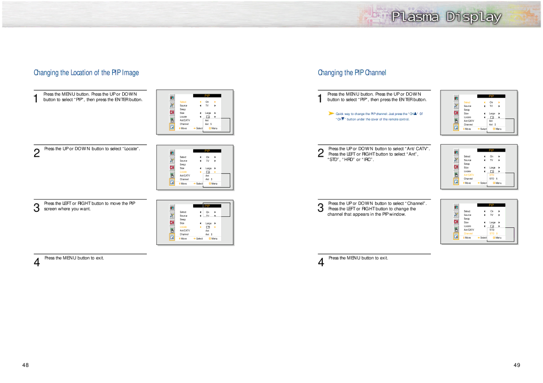 Samsung SPN4235 manual Changing the Location of the PIP Image, STD, HRD or IRC 