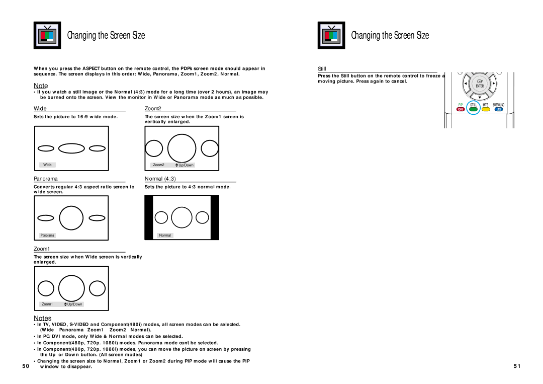 Samsung SPN4235 manual Changing the Screen Size 