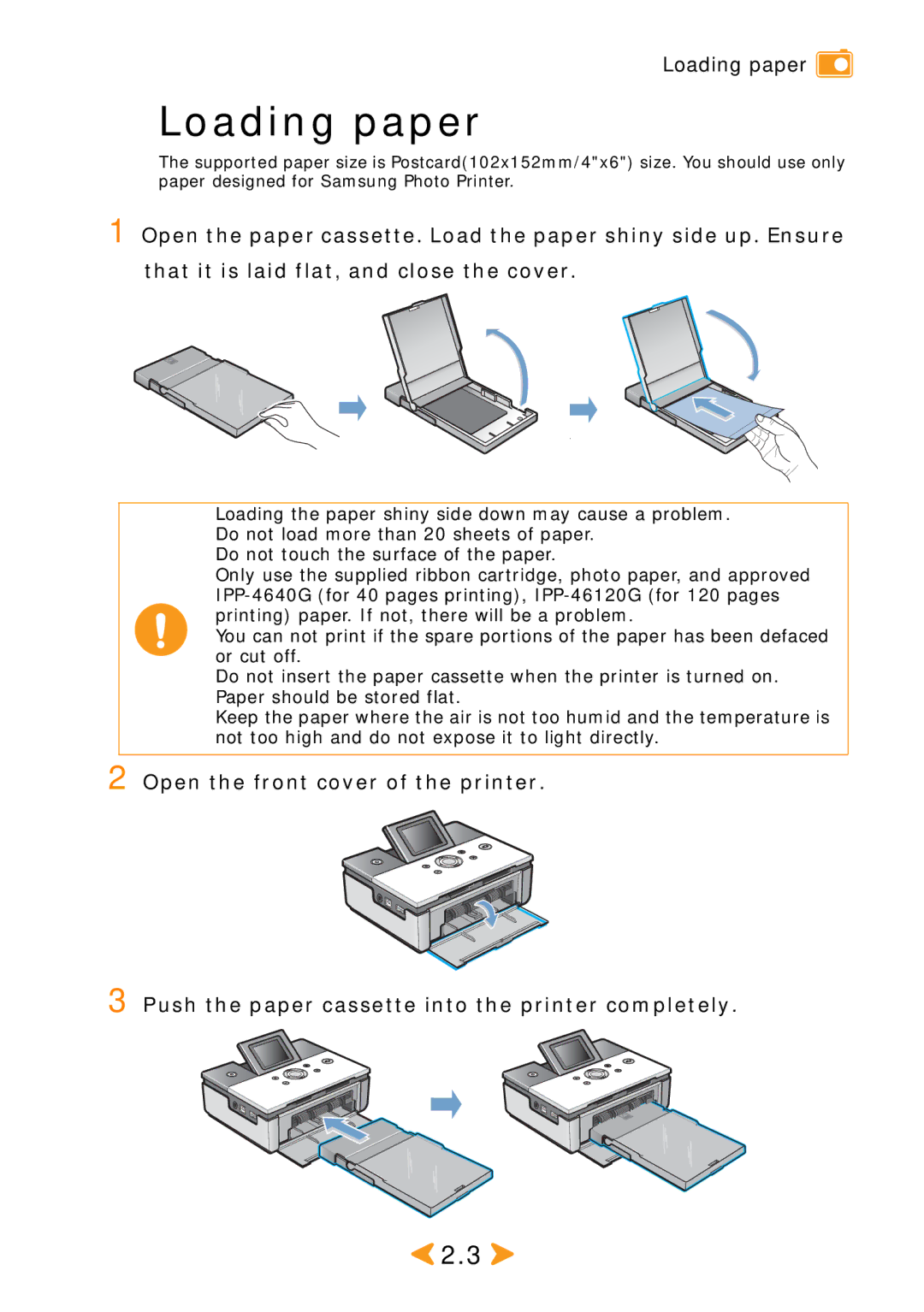 Samsung SPP 2040 manual Loading paper 