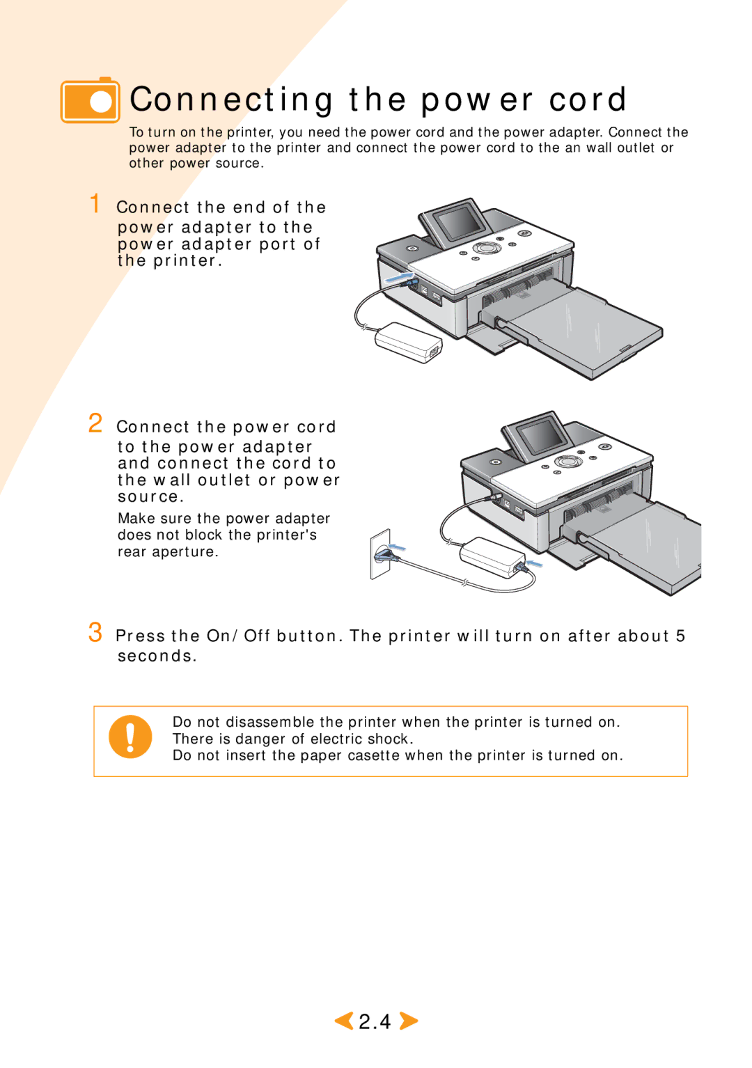 Samsung SPP 2040 manual Connecting the power cord 