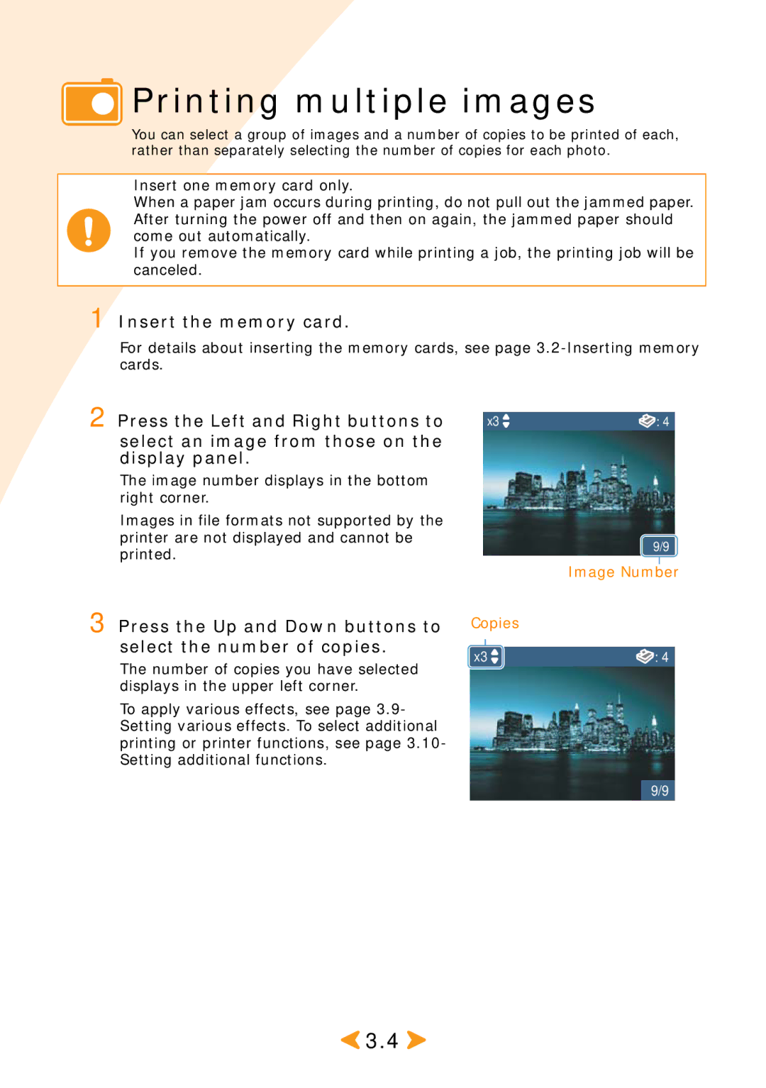 Samsung SPP 2040 manual Printing multiple images, Press the Up and Down buttons to select the number of copies 