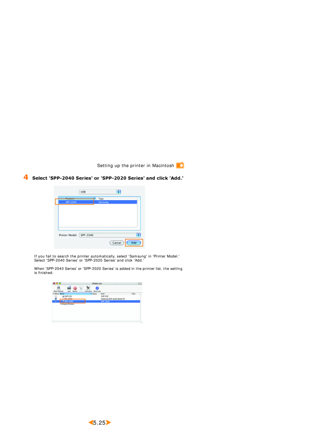 Samsung SPP 2040 manual Select SPP-2040 Series or SPP-2020 Series and click Add 