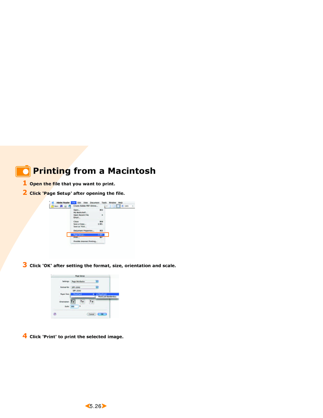 Samsung SPP 2040 manual Printing from a Macintosh 