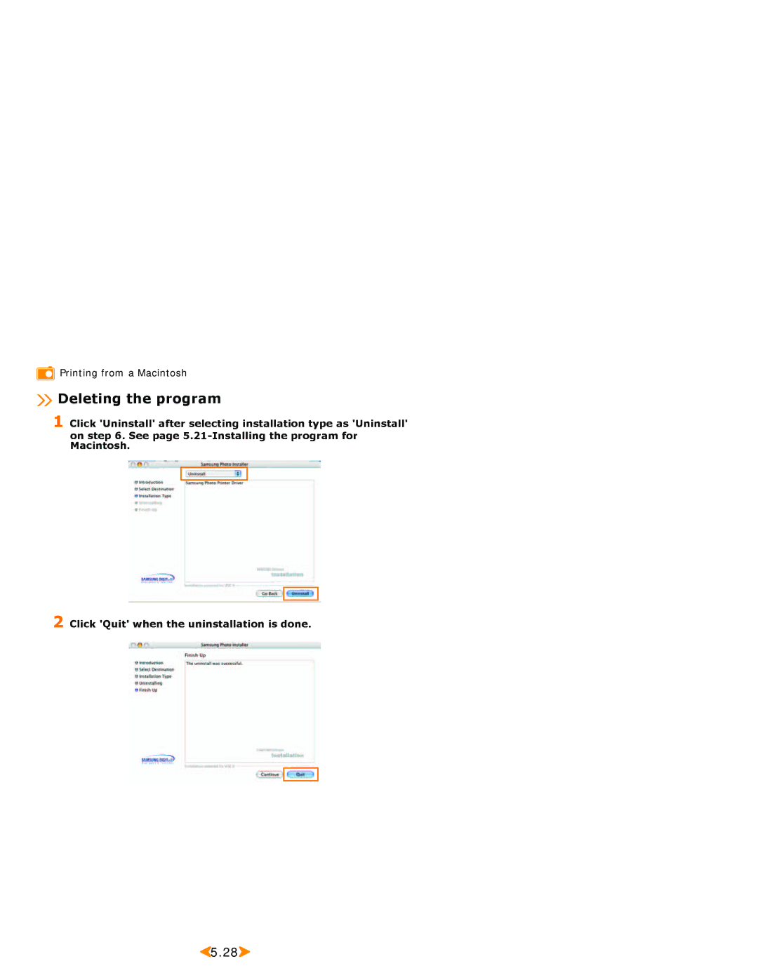 Samsung SPP 2040 manual Deleting the program 