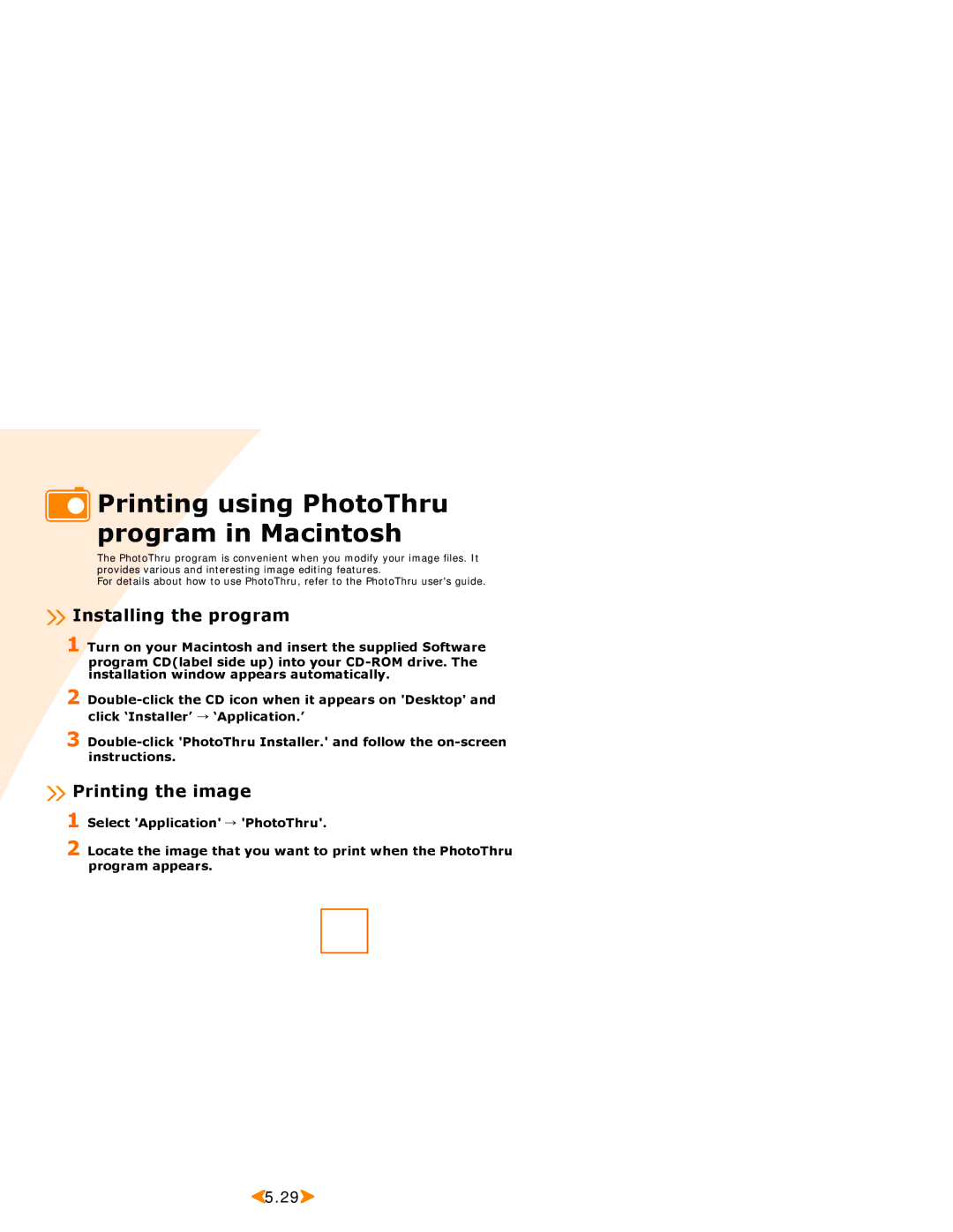 Samsung SPP 2040 manual Printing using PhotoThru program in Macintosh, Printing the image 