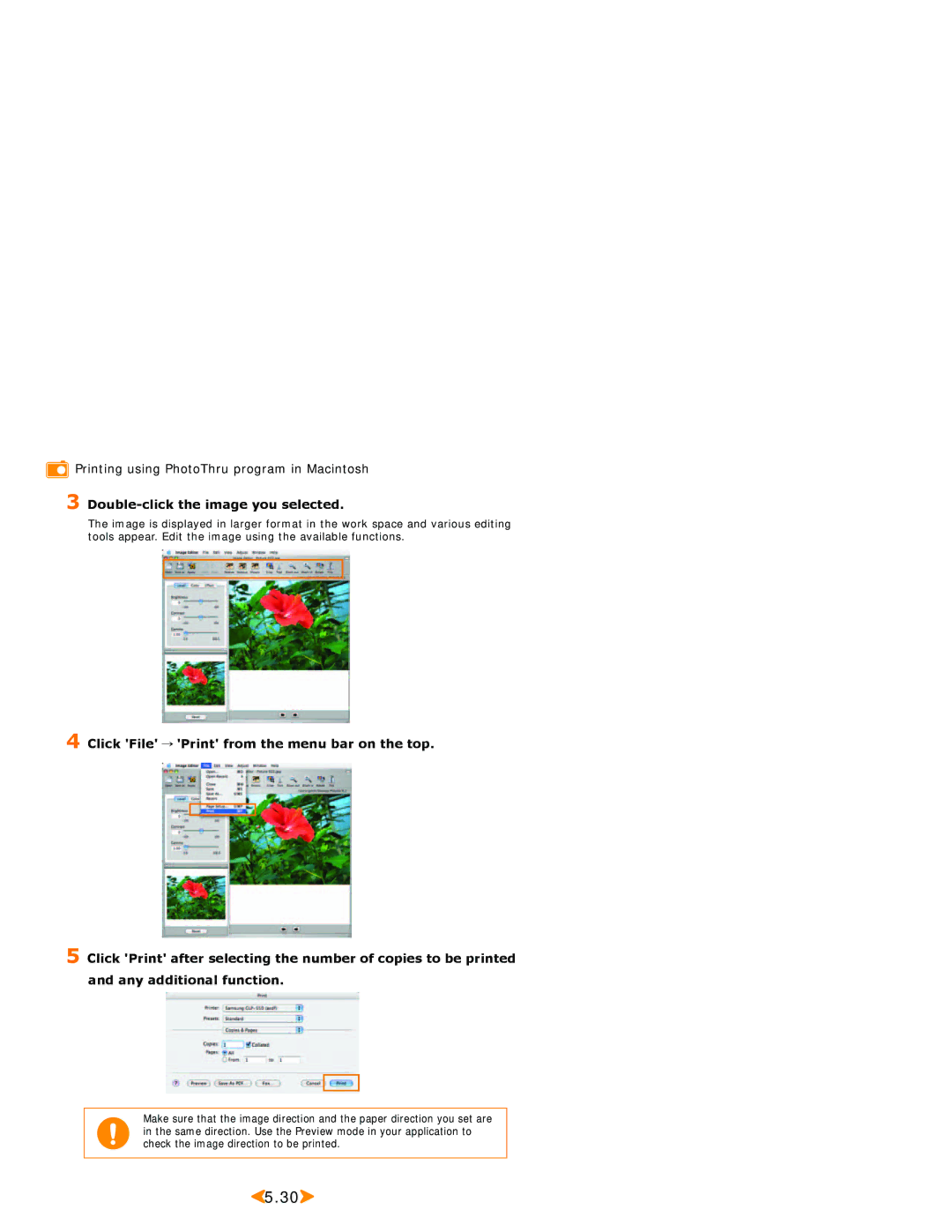 Samsung SPP 2040 manual Printing using PhotoThru program in Macintosh 