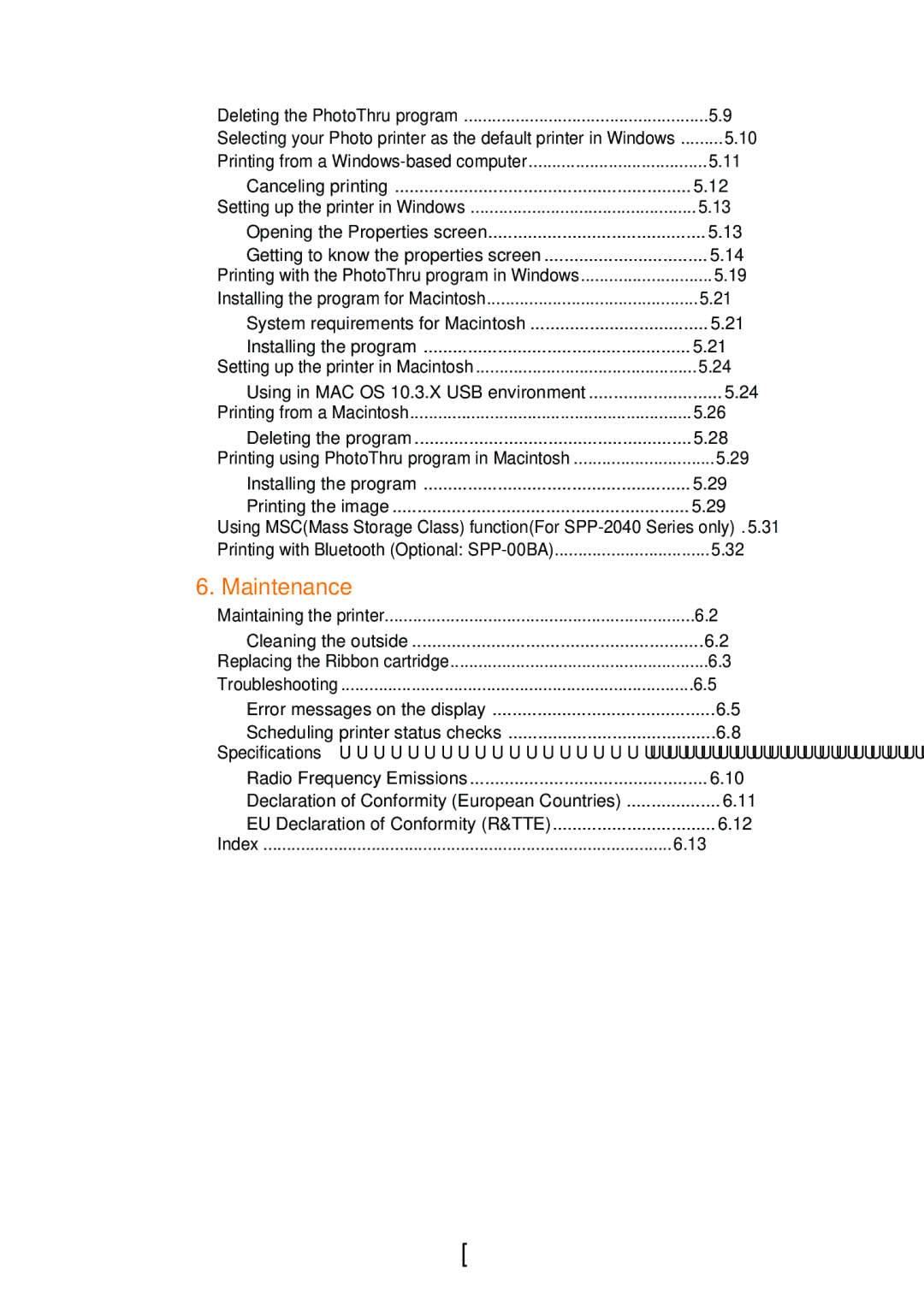 Samsung SPP 2040 manual Maintenance 