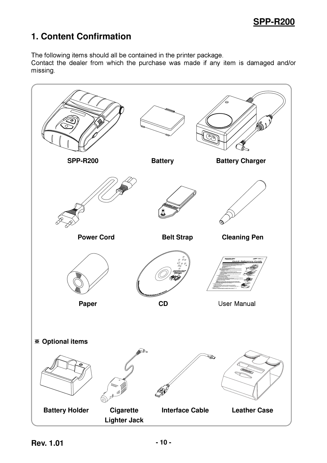 Samsung user manual SPP-R200 Content Confirmation, SPP-R200 Battery, Lighter Jack 