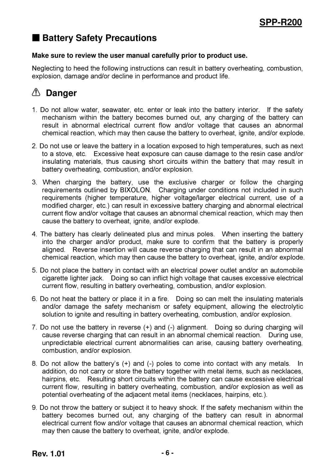 Samsung user manual SPP-R200 Battery Safety Precautions 