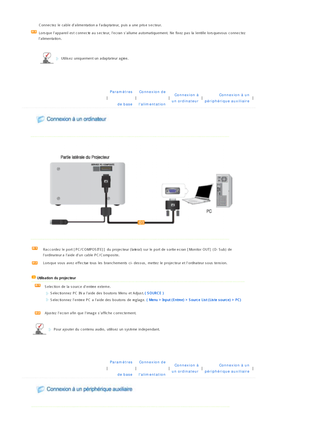 Samsung SPP300MEMX/EDC manual Utilisation du projecteur 