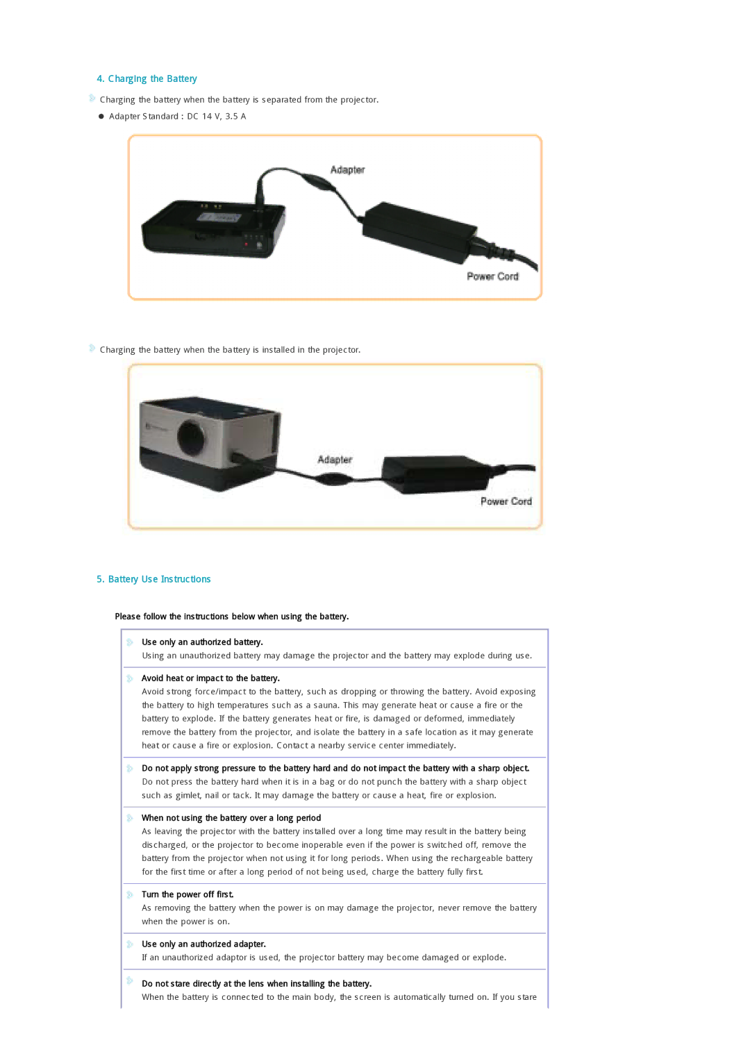 Samsung SPP300MEMX/EDC manual Charging the Battery, Battery Use Instructions 