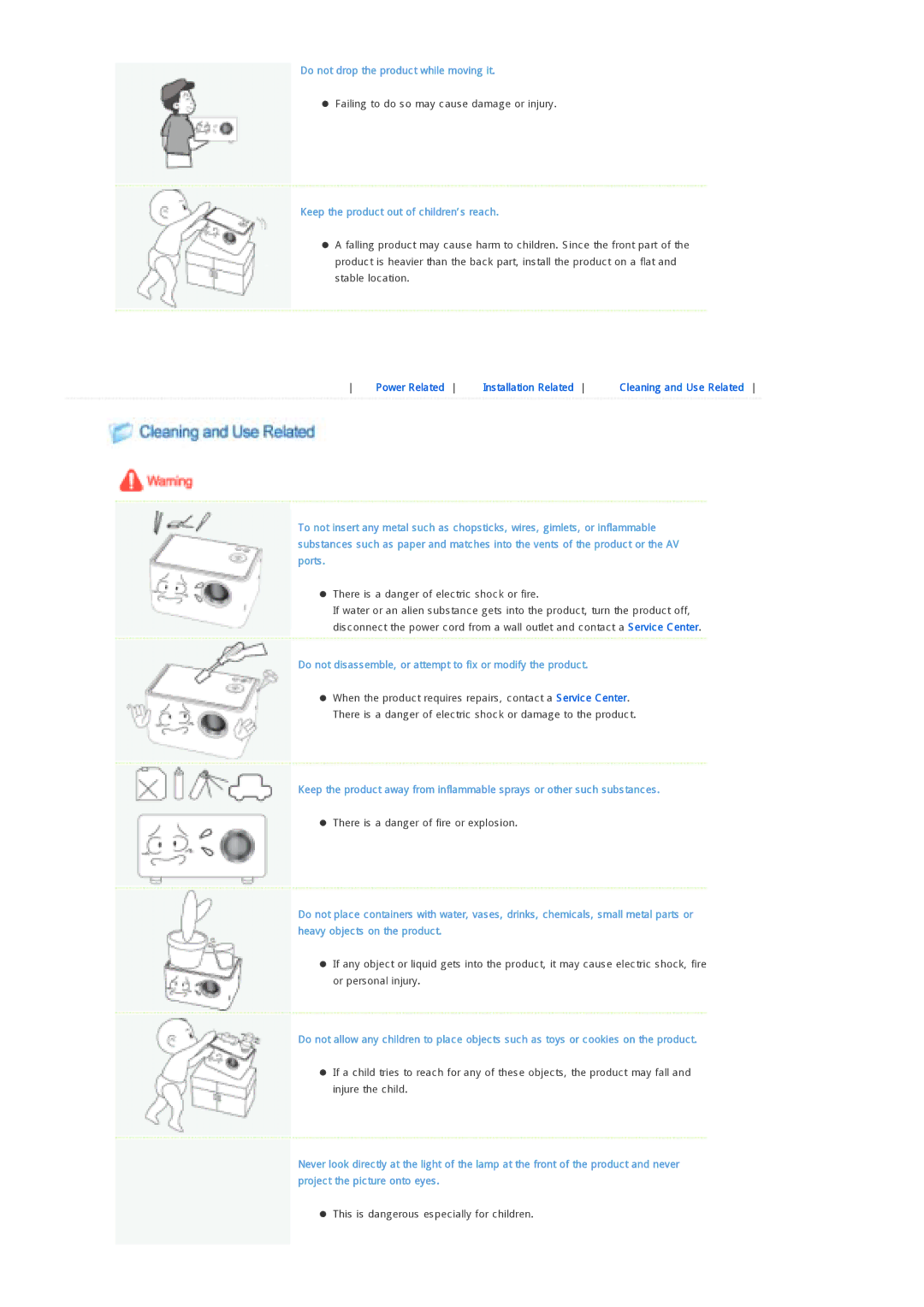 Samsung SPP300MEMX/EDC manual Do not drop the product while moving it, Keep the product out of children’s reach 