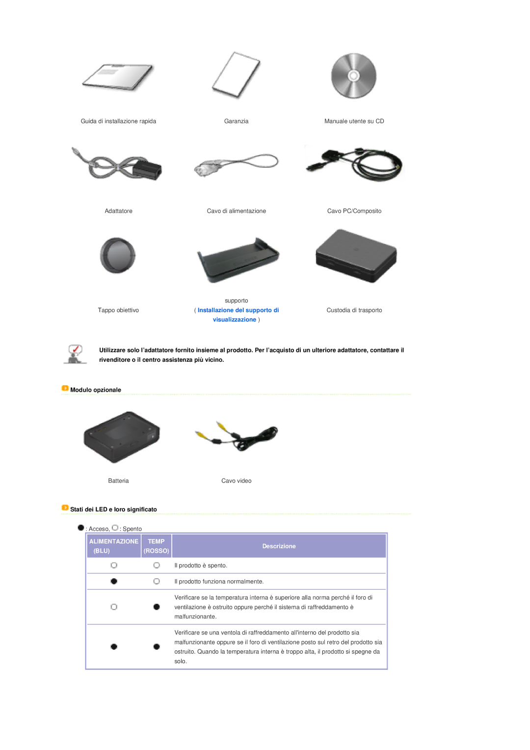 Samsung SPP300MEMX/EDC manual Alimentazione Temp 