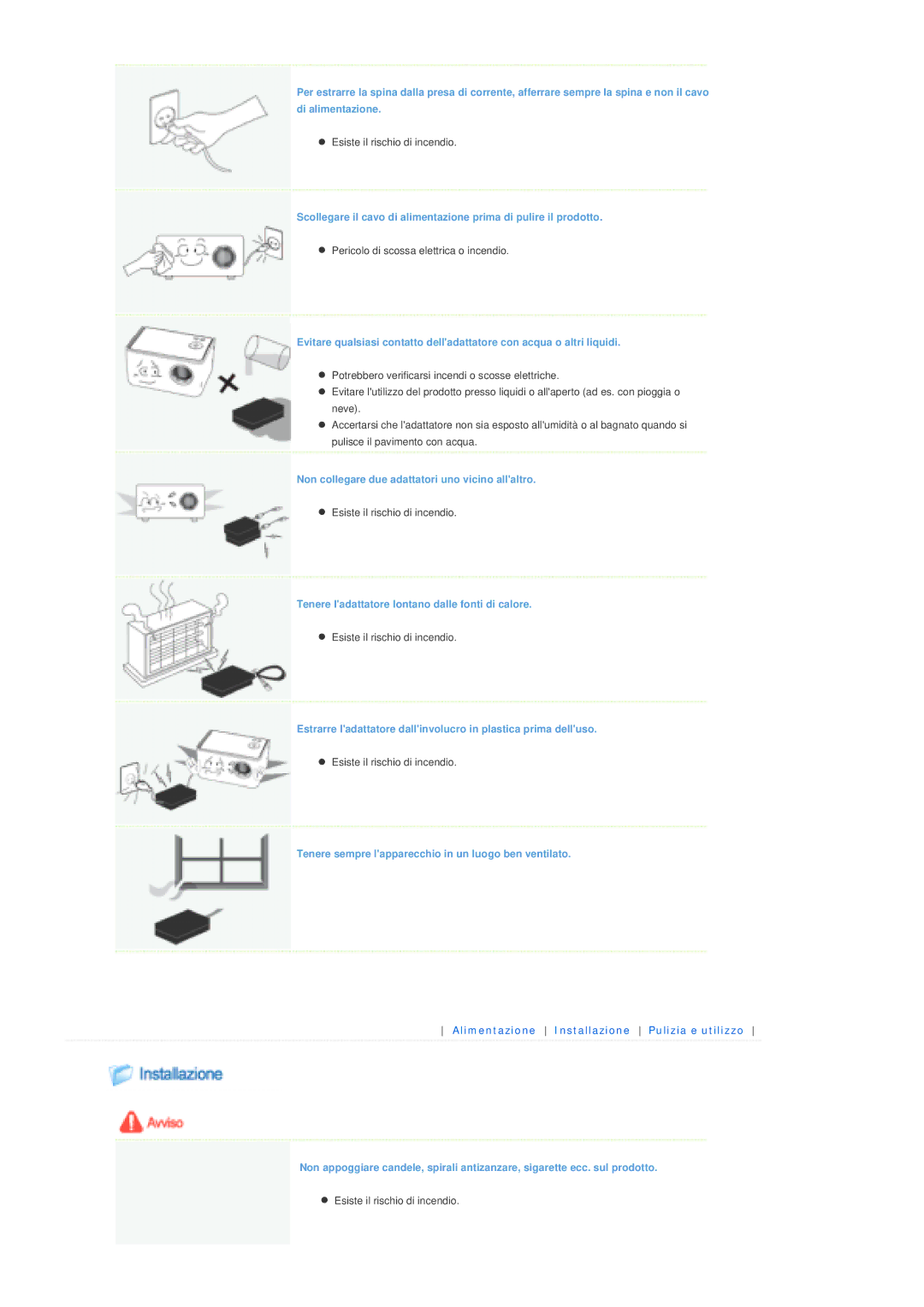 Samsung SPP300MEMX/EDC manual Non collegare due adattatori uno vicino allaltro 