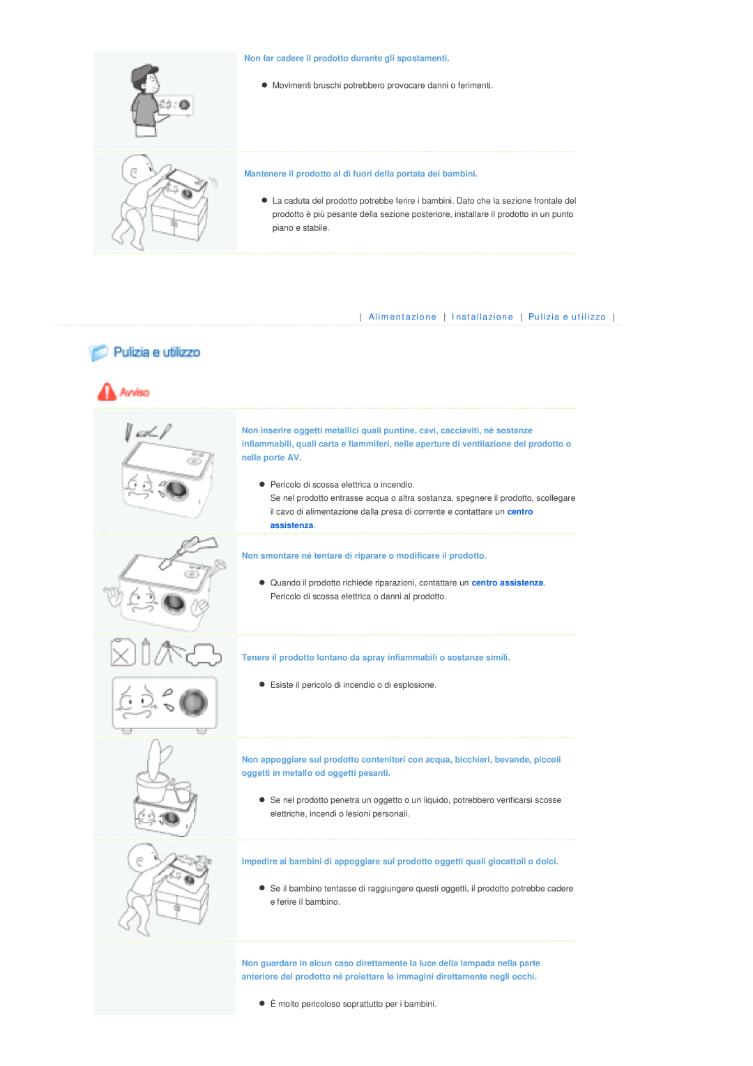 Samsung SPP300MEMX/EDC manual Non far cadere il prodotto durante gli spostamenti 