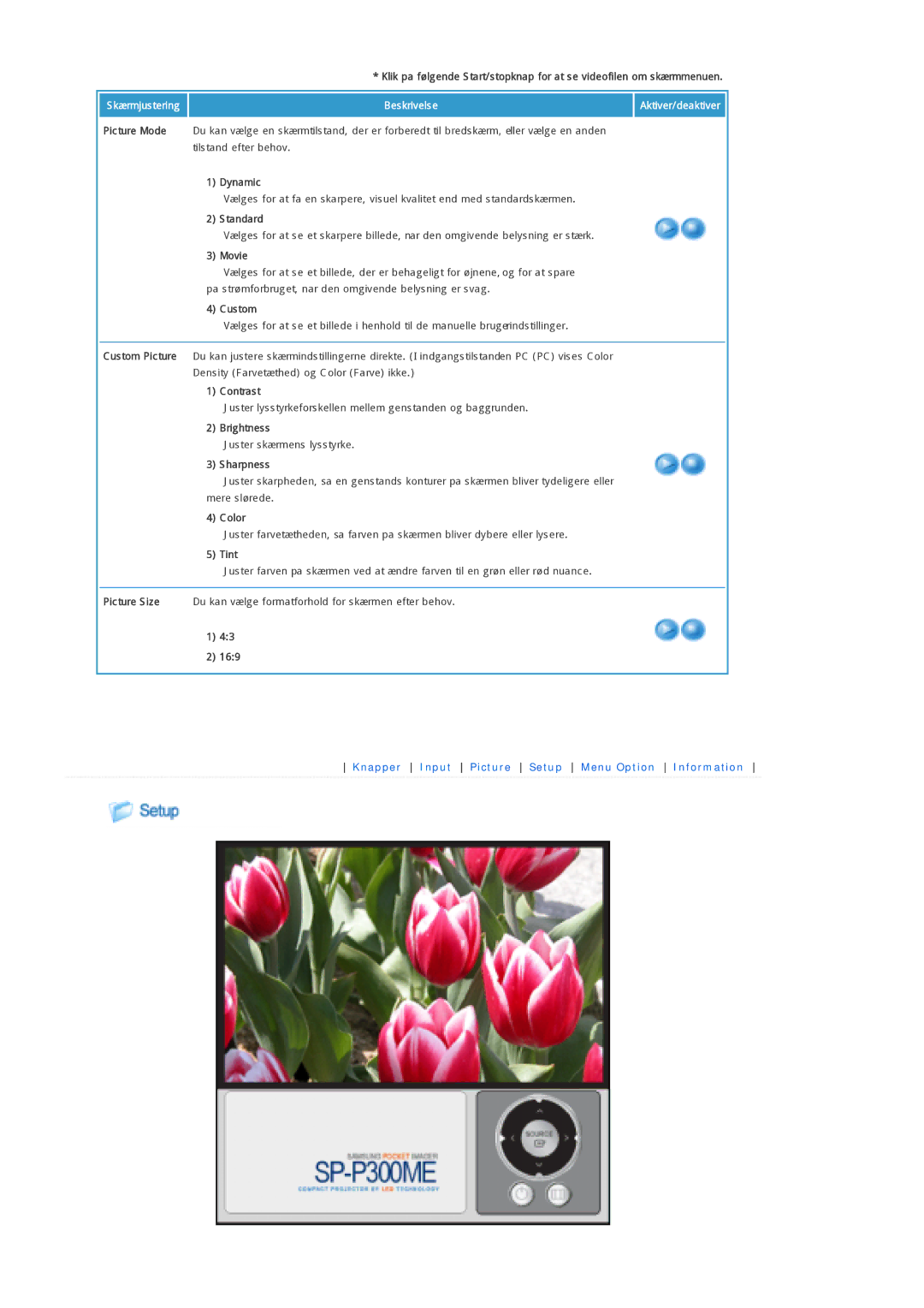 Samsung SPP300MEMX/EDC manual Dynamic, Standard, Movie, Custom, Contrast, Brightness, Sharpness, Color, Tint, 169 