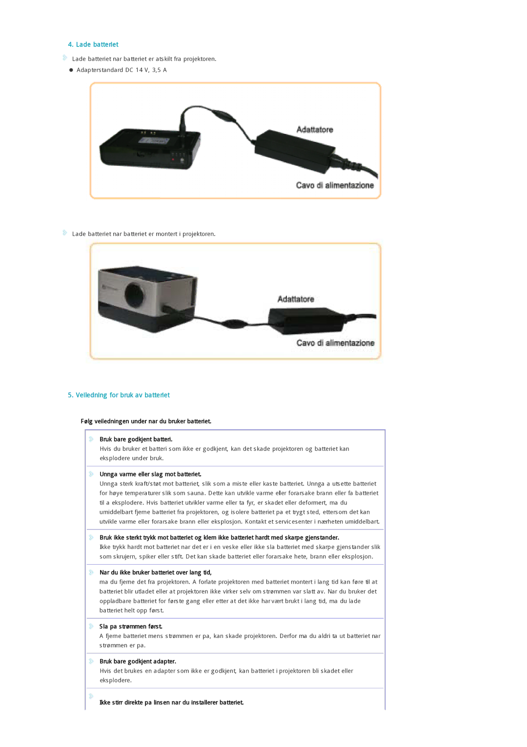 Samsung SPP300MEMX/EDC manual Lade batteriet, Veiledning for bruk av batteriet 