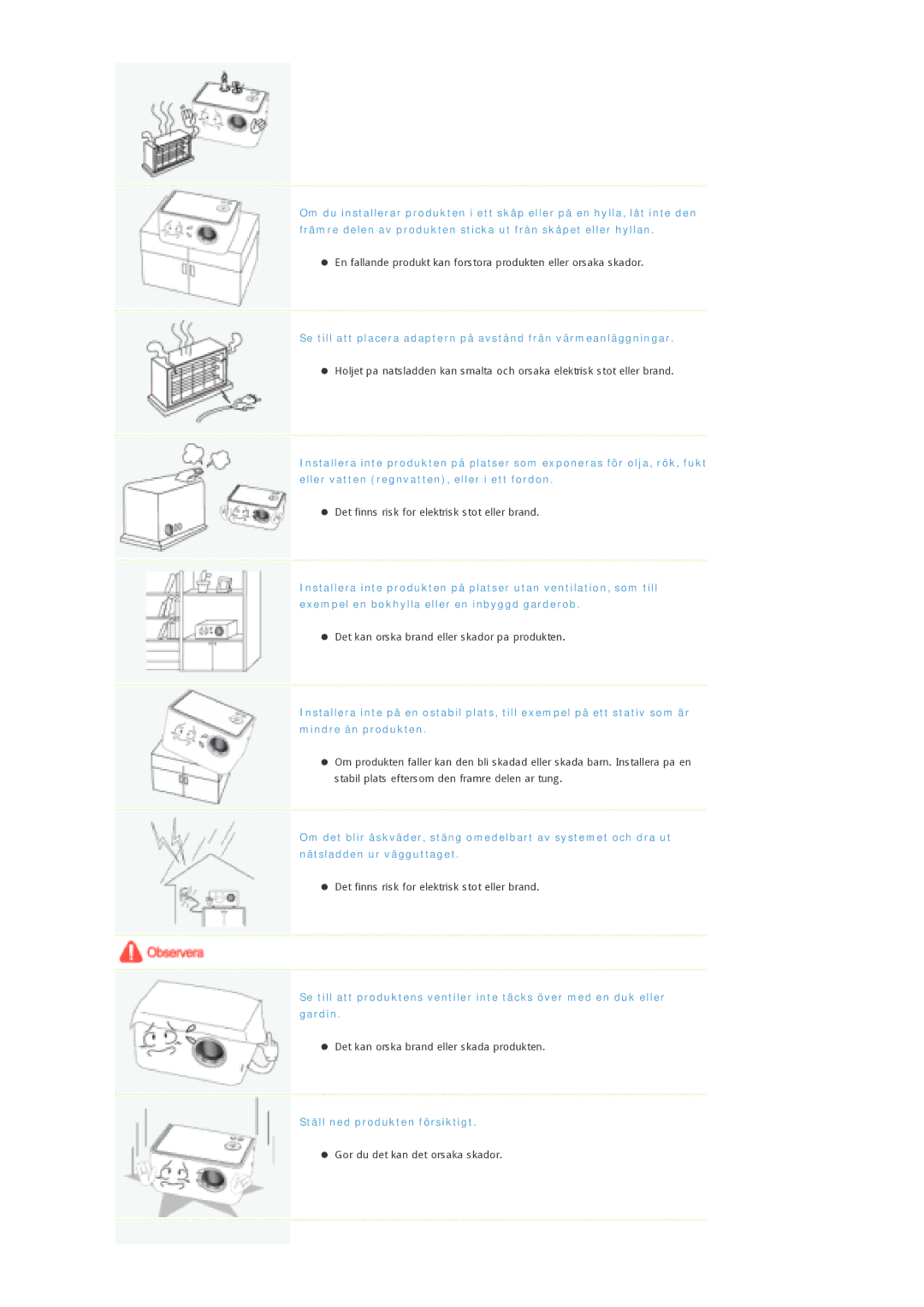 Samsung SPP300MEMX/EDC manual Ställ ned produkten försiktigt 