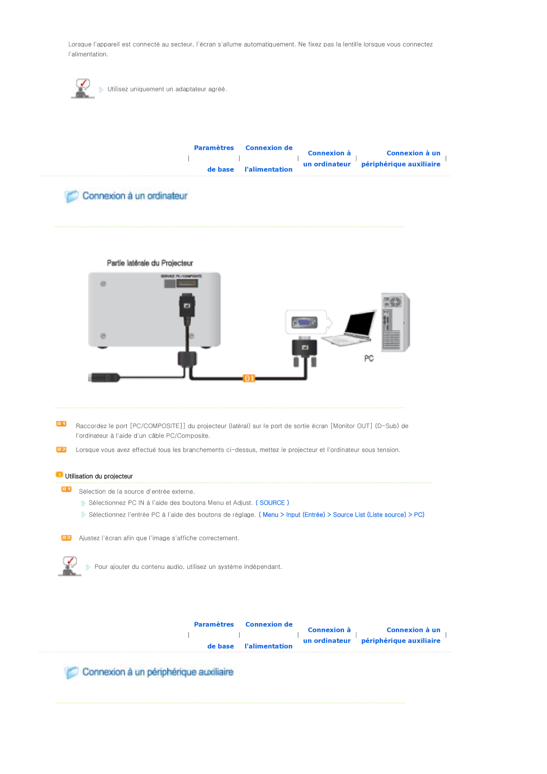 Samsung SPP310MEMX/EDC manual Utilisation du projecteur 