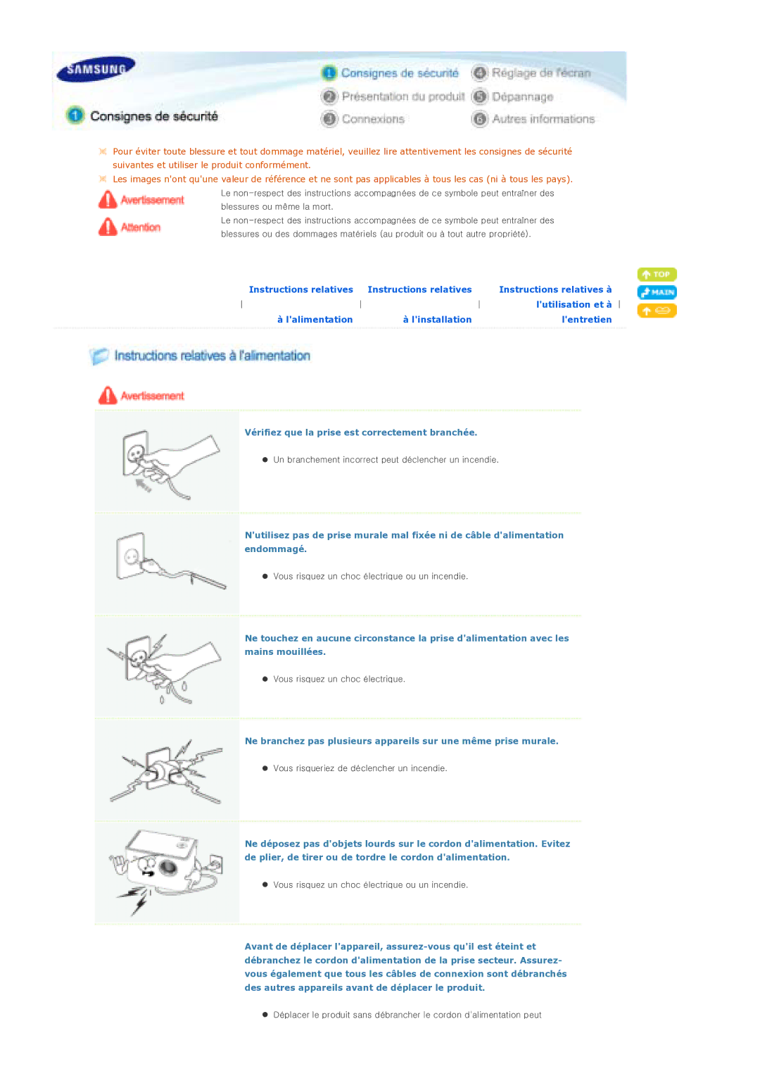 Samsung SPP310MEMX/EDC manual Vérifiez que la prise est correctement branchée 