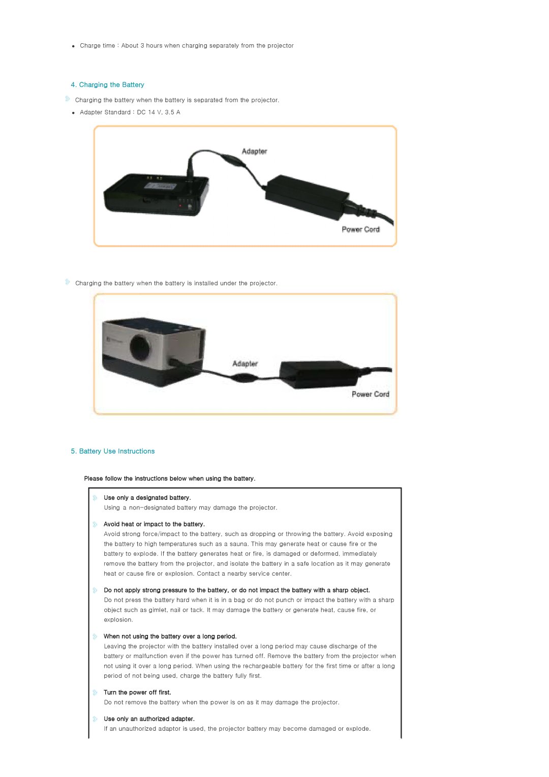 Samsung SPP310MEMX/EDC manual Charging the Battery, Battery Use Instructions 