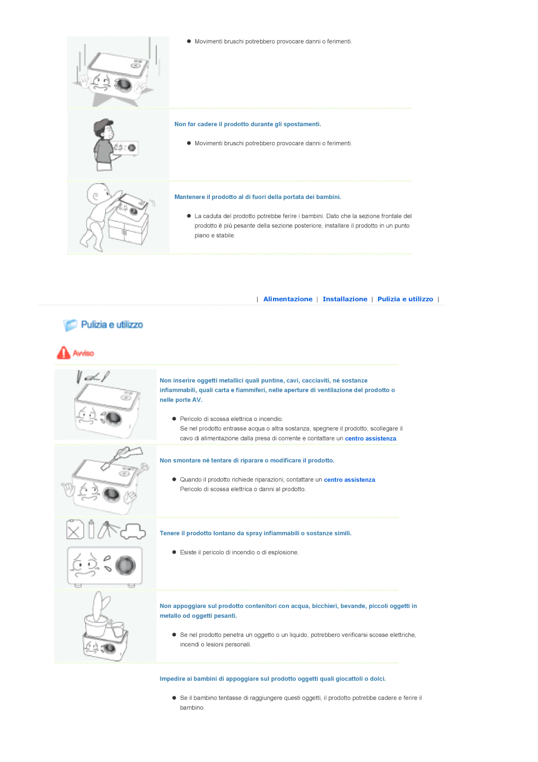 Samsung SPP310MEMX/EDC manual Non far cadere il prodotto durante gli spostamenti 